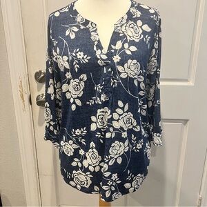 Papermoon Navy and White Denim Inspired Floral Blouse